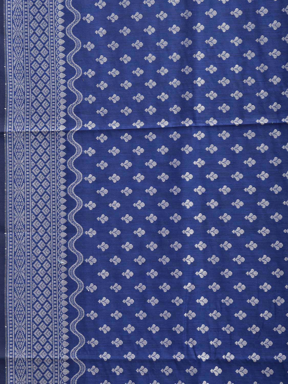 Blue Dhakai Jamdani Cotton Viscose Saree with Small Buta and Pallu Design dj0238