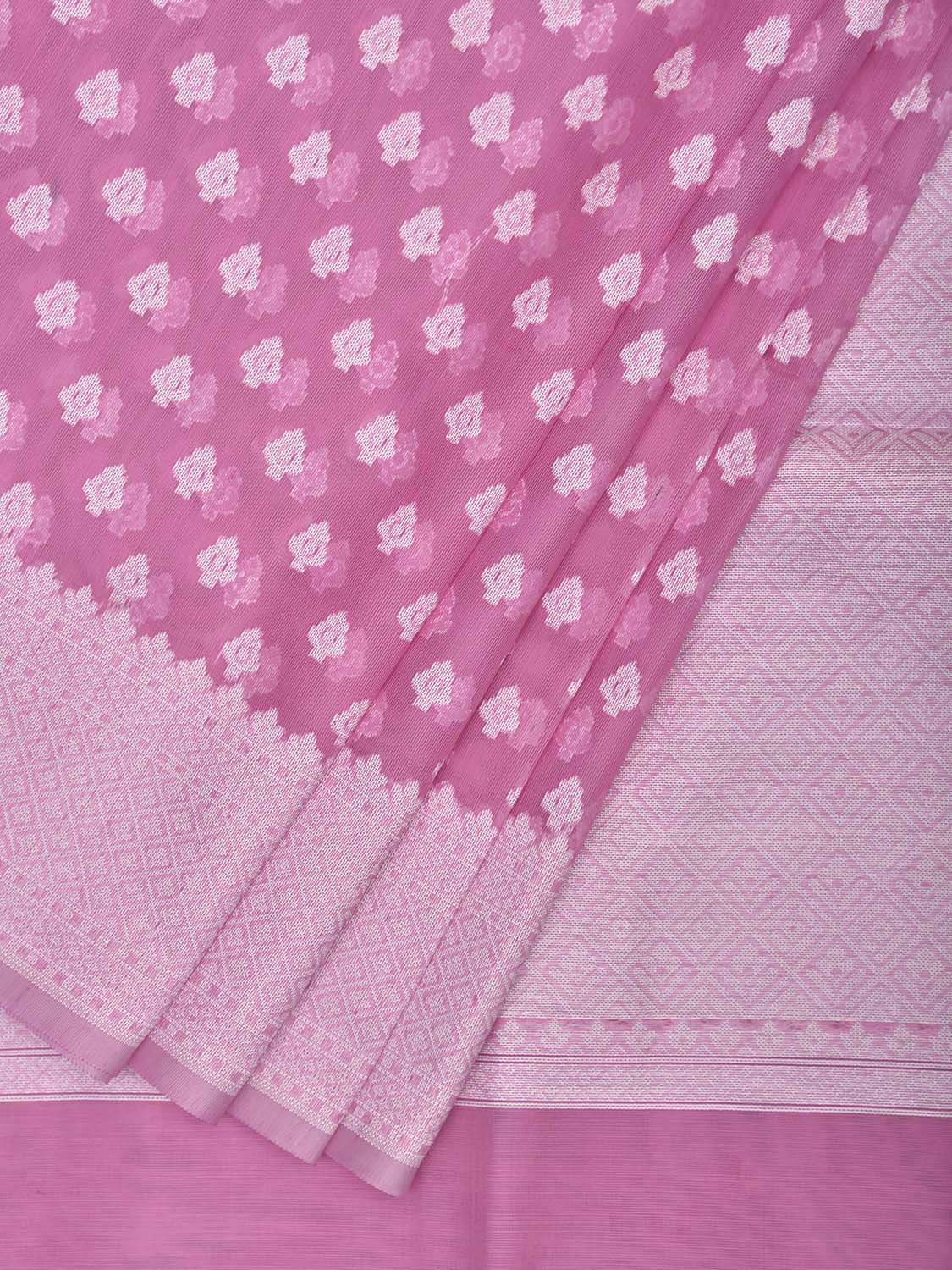 Pink Dhakai Jamdani Cotton Viscose Saree with Small Buta and Pallu Design dj0239