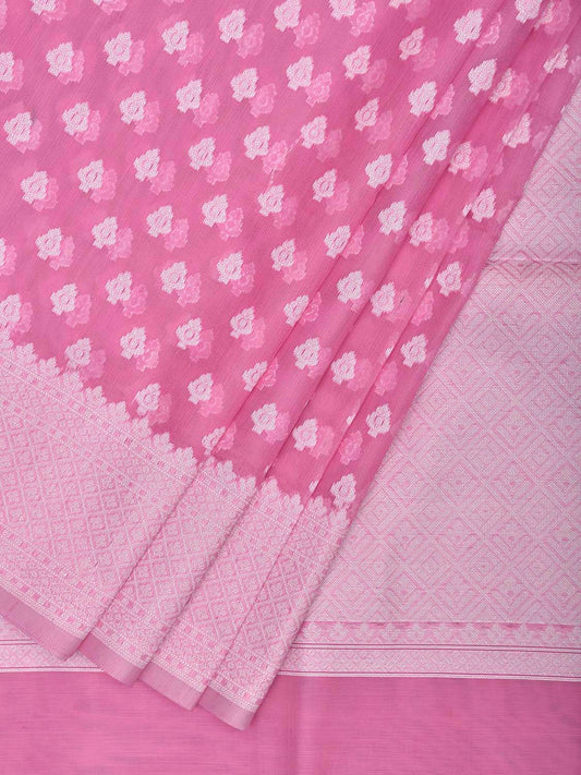Pink Dhakai Jamdani Cotton Viscose Saree with Small Buta and Pallu Design dj0239