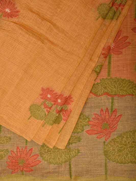 Yellow Dhakai Jamdani Cotton Viscose Saree with Lotus Pond Pallu Design dj0245