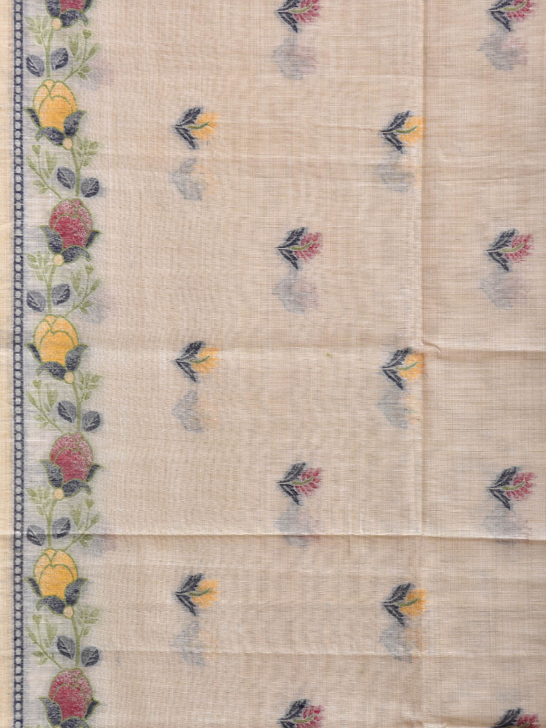 Cream Dhakai Jamdani Cotton Viscose Saree with Floral Pallu and Border Design dj0252
