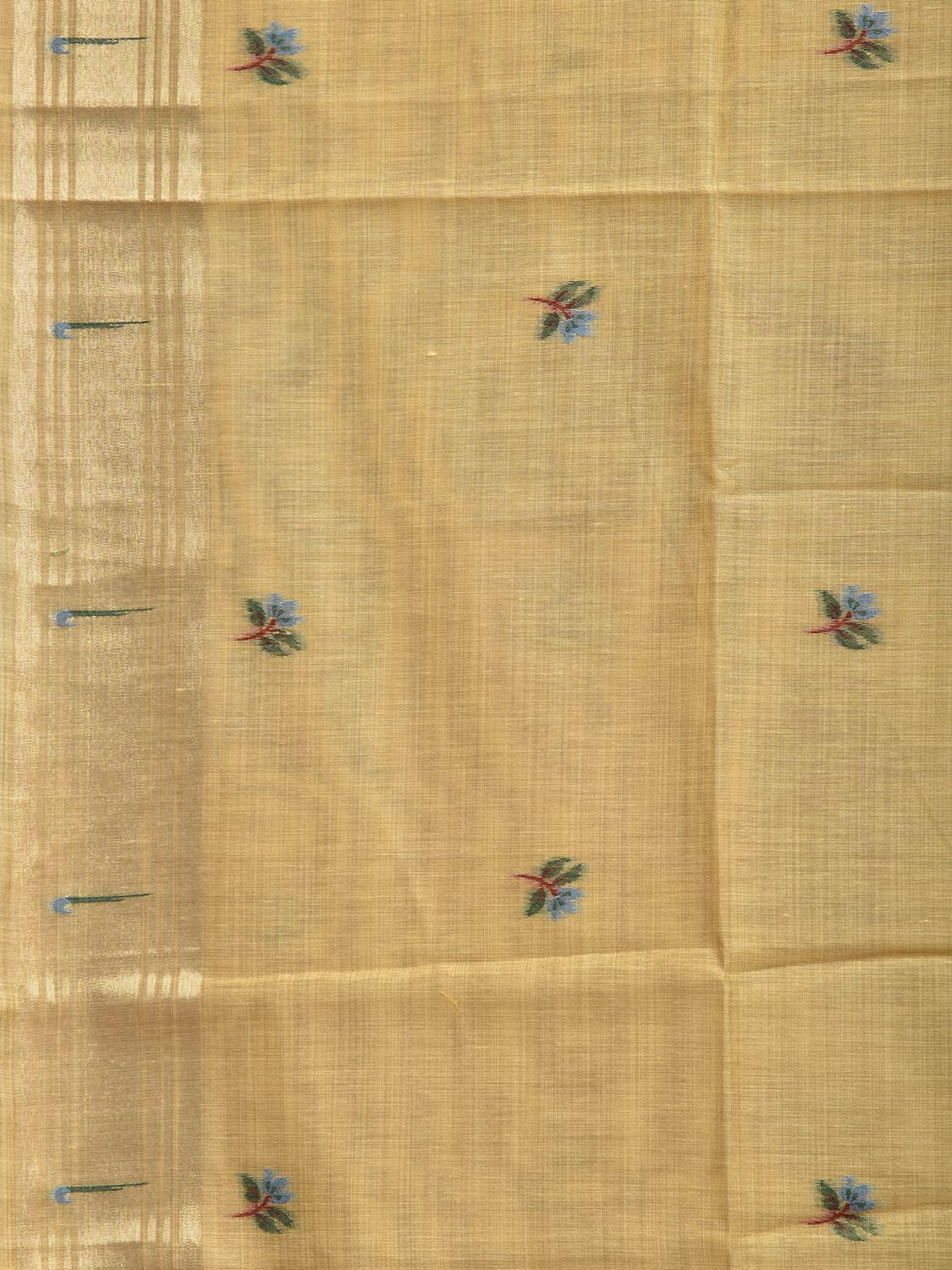 Yellow Dhakai Jamdani Cotton Viscose Saree with Tree and Bird Pallu Design dj0253
