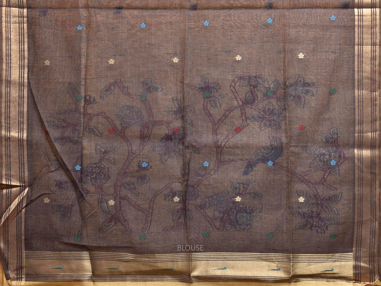 Yellow Dhakai Jamdani Cotton Viscose Saree with Tree and Bird Pallu Design dj0253