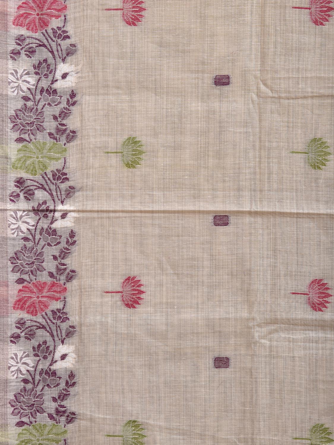 Beige Dhakai Jamdani Cotton Viscose Saree with Floral Pallu and Border Design dj0258