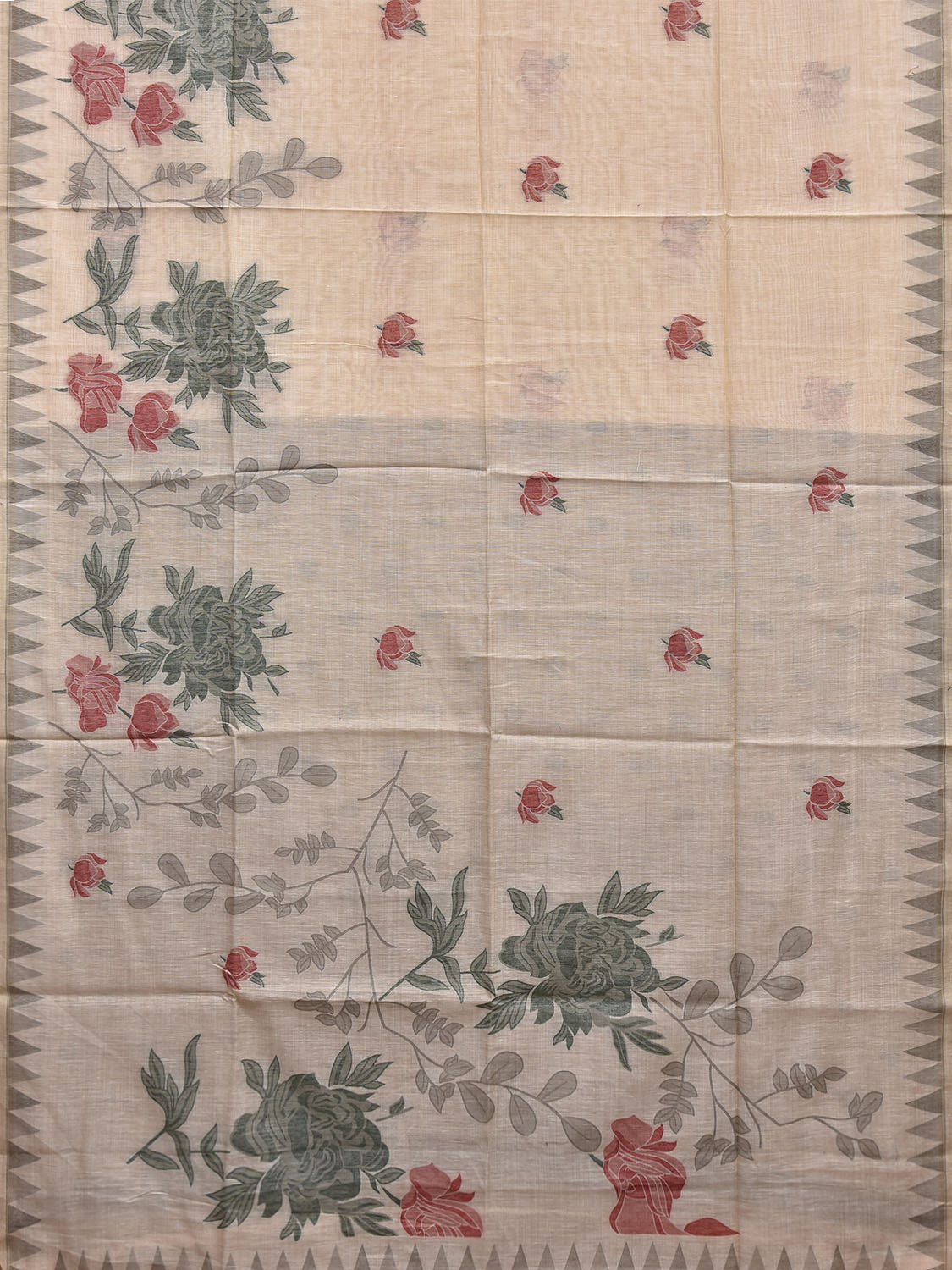 Cream Dhakai Jamdani Cotton Viscose Saree with Floral Pallu and Border Design dj0260