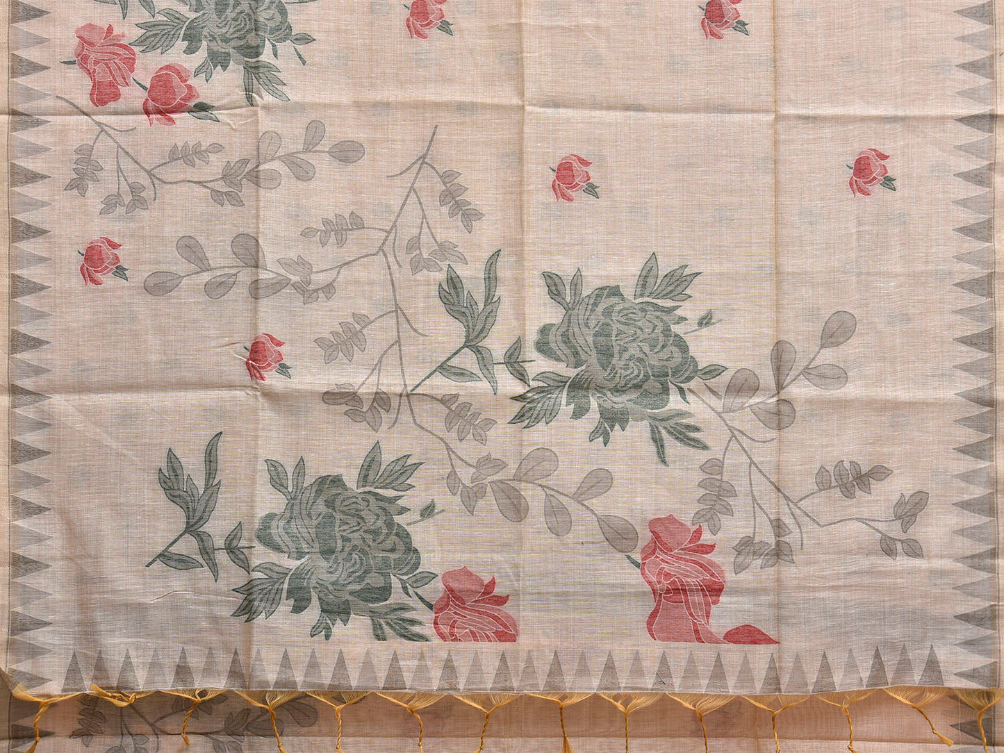 Cream Dhakai Jamdani Cotton Viscose Saree with Floral Pallu and Border Design dj0260