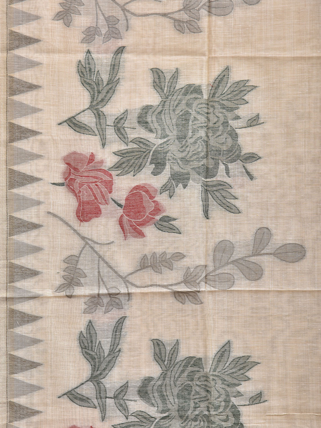 Cream Dhakai Jamdani Cotton Viscose Saree with Floral Pallu and Border Design dj0260