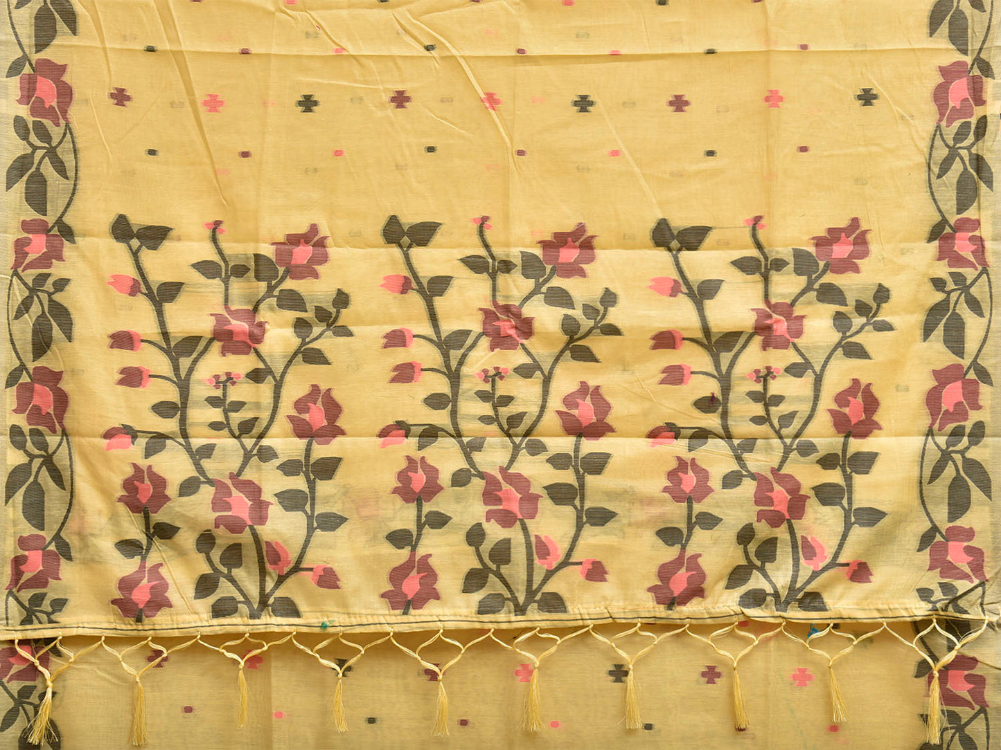 Yellow Dhakai Jamdani Cotton Viscose Saree with Floral Pallu and Border Design dj0261
