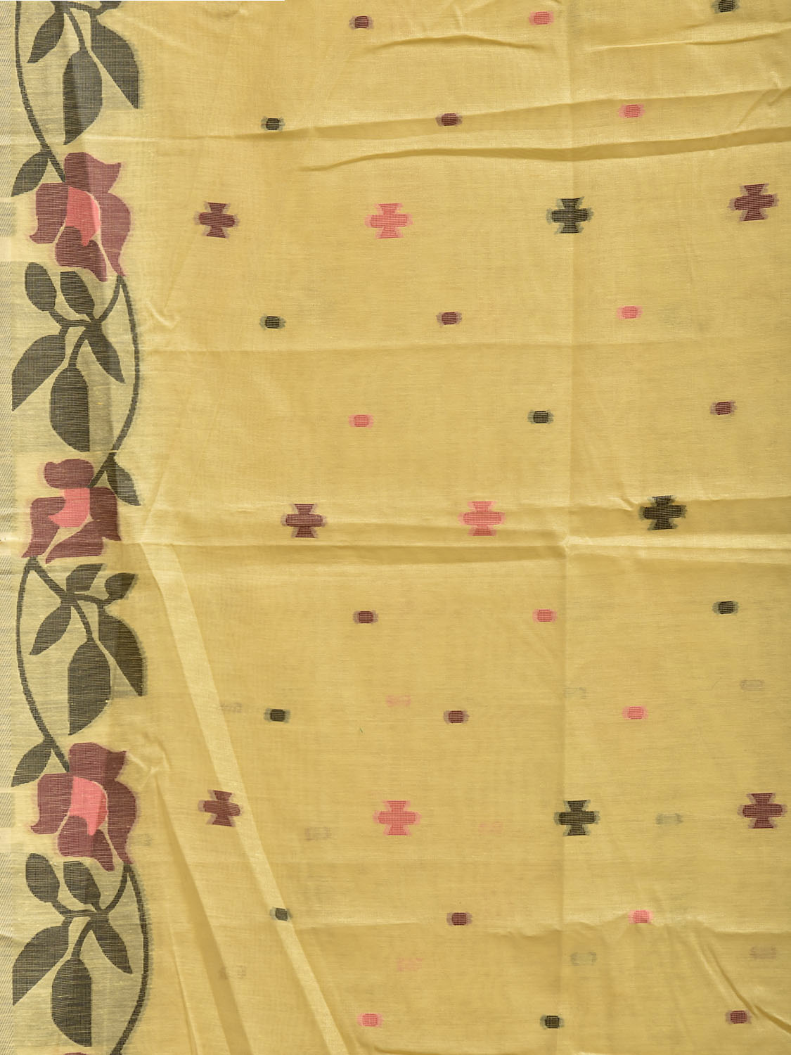 Yellow Dhakai Jamdani Cotton Viscose Saree with Floral Pallu and Border Design dj0261