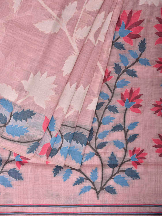 Light Pink Dhakai Jamdani Cotton Viscose Saree with All Over Floral Design dj0262