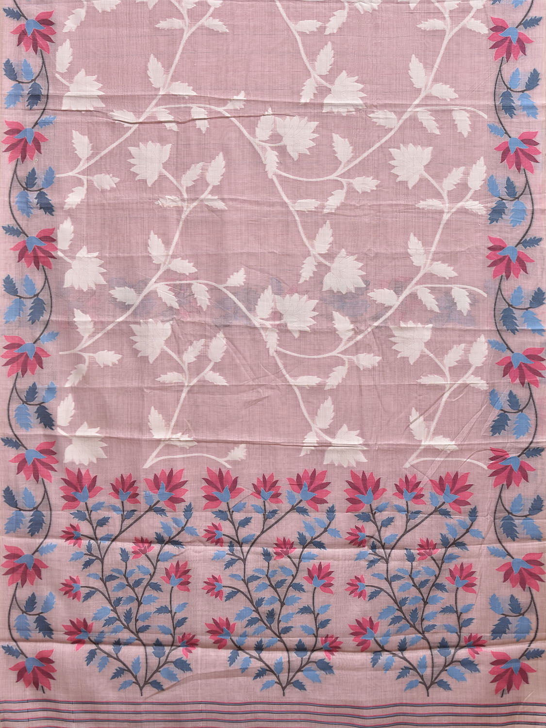 Light Pink Dhakai Jamdani Cotton Viscose Saree with All Over Floral Design dj0262