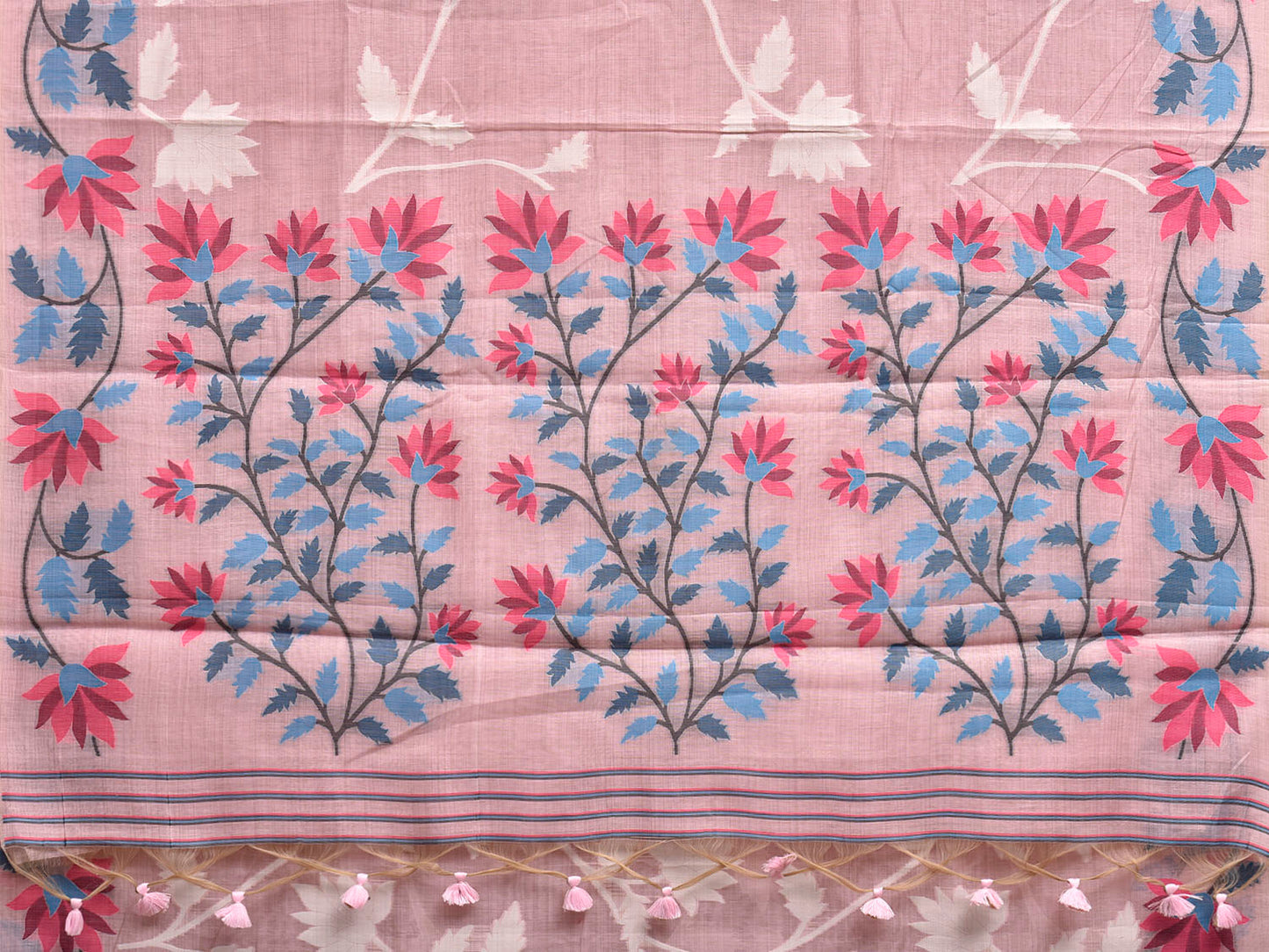 Light Pink Dhakai Jamdani Cotton Viscose Saree with All Over Floral Design dj0262