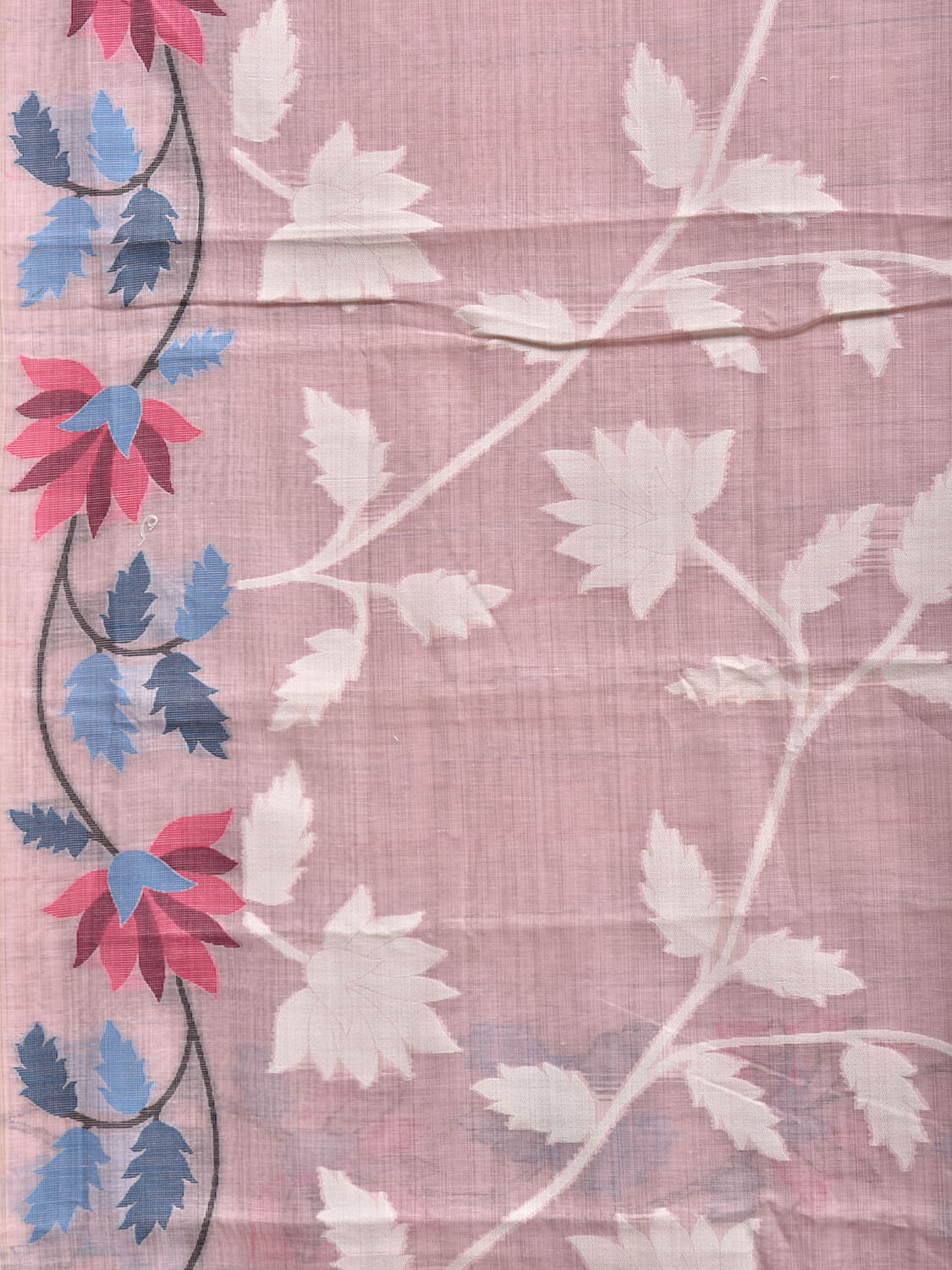 Light Pink Dhakai Jamdani Cotton Viscose Saree with All Over Floral Design dj0262