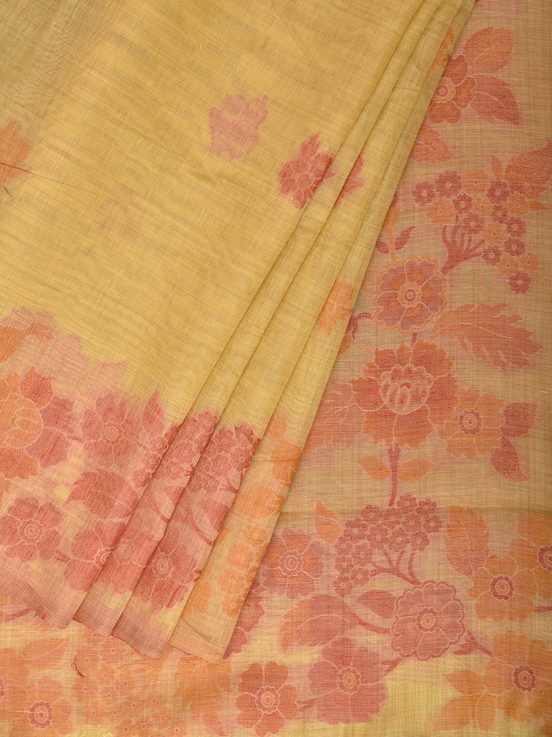 Yellow Dhakai Jamdani Cotton Viscose Saree with Floral Pallu and Border Design dj0263