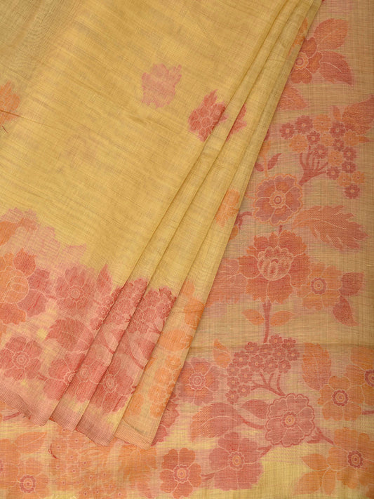 Yellow Dhakai Jamdani Cotton Viscose Saree with Floral Pallu and Border Design dj0263