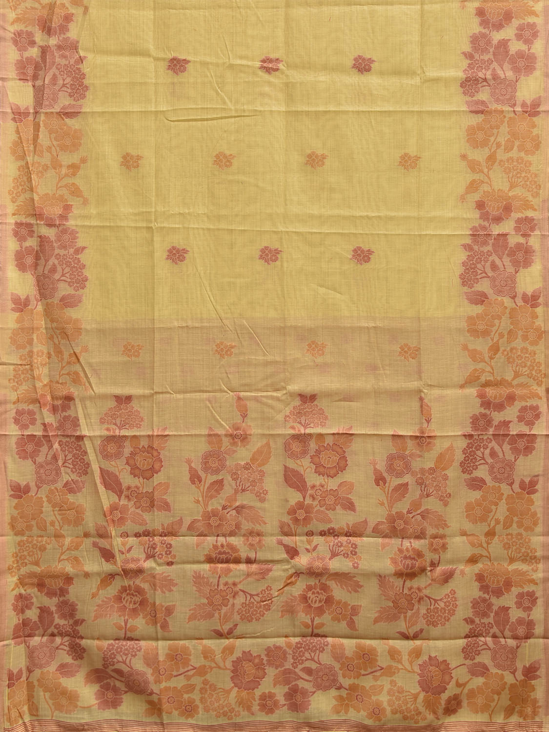 Yellow Dhakai Jamdani Cotton Viscose Saree with Floral Pallu and Border Design dj0263