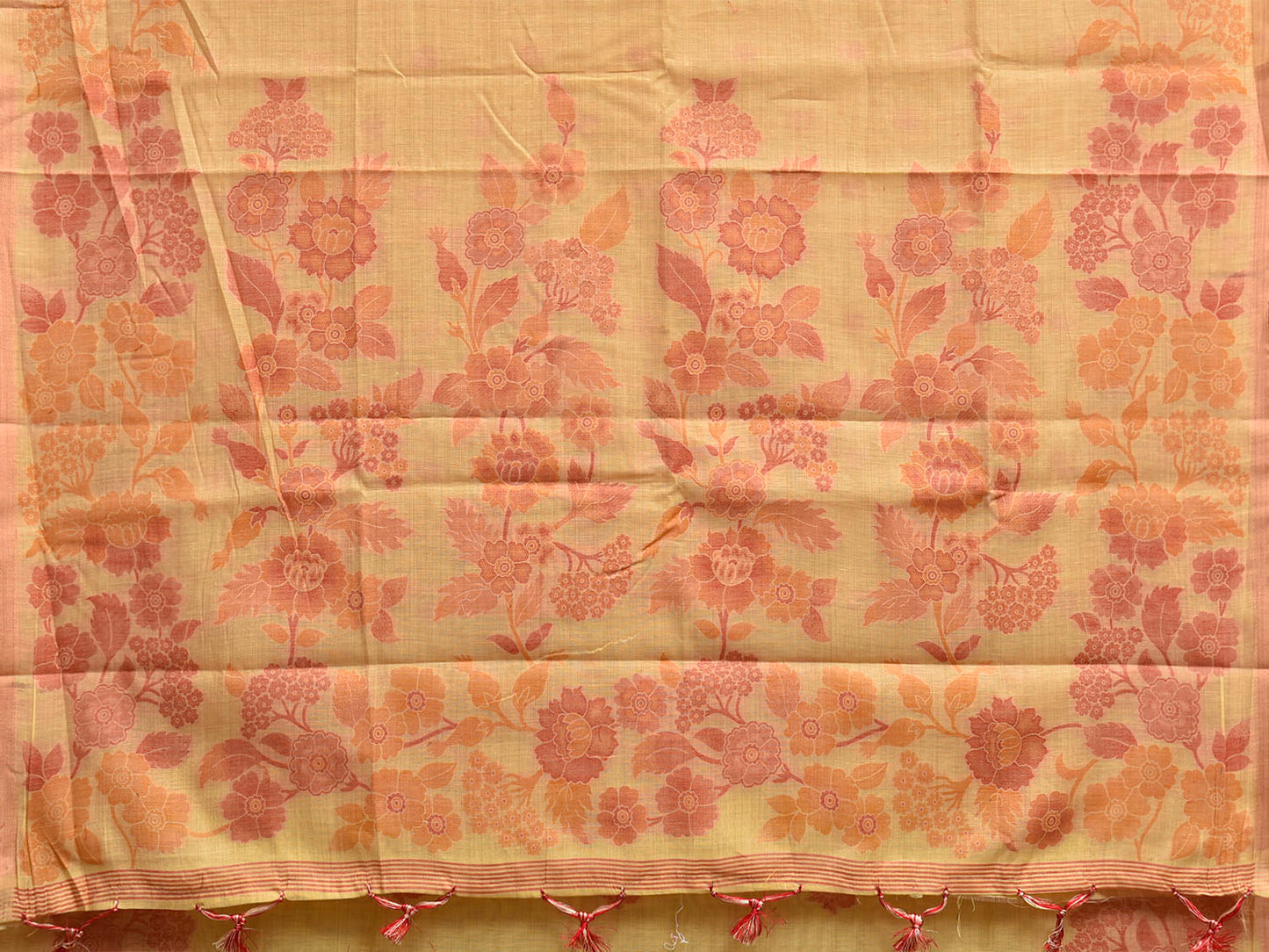 Yellow Dhakai Jamdani Cotton Viscose Saree with Floral Pallu and Border Design dj0263
