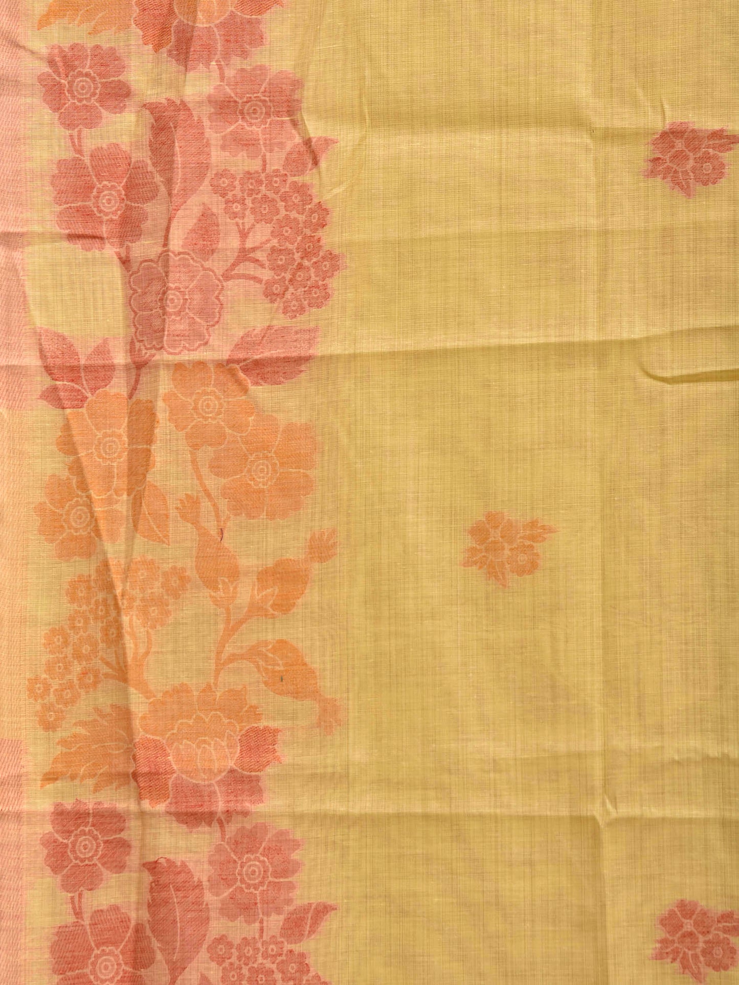 Yellow Dhakai Jamdani Cotton Viscose Saree with Floral Pallu and Border Design dj0263