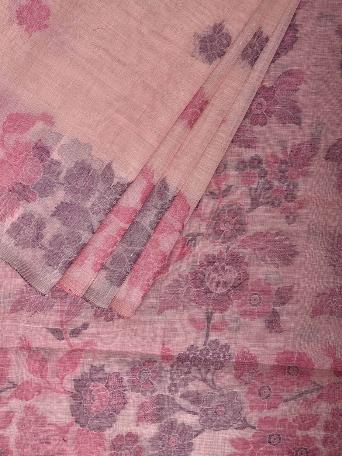 Light Pink Dhakai Jamdani Cotton Viscose Saree with Floral Pallu and Border Design dj0264
