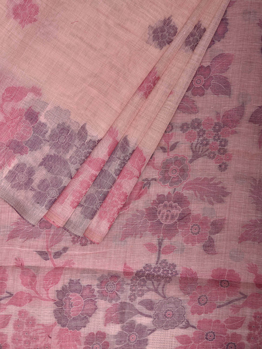 Light Pink Dhakai Jamdani Cotton Viscose Saree with Floral Pallu and Border Design dj0264