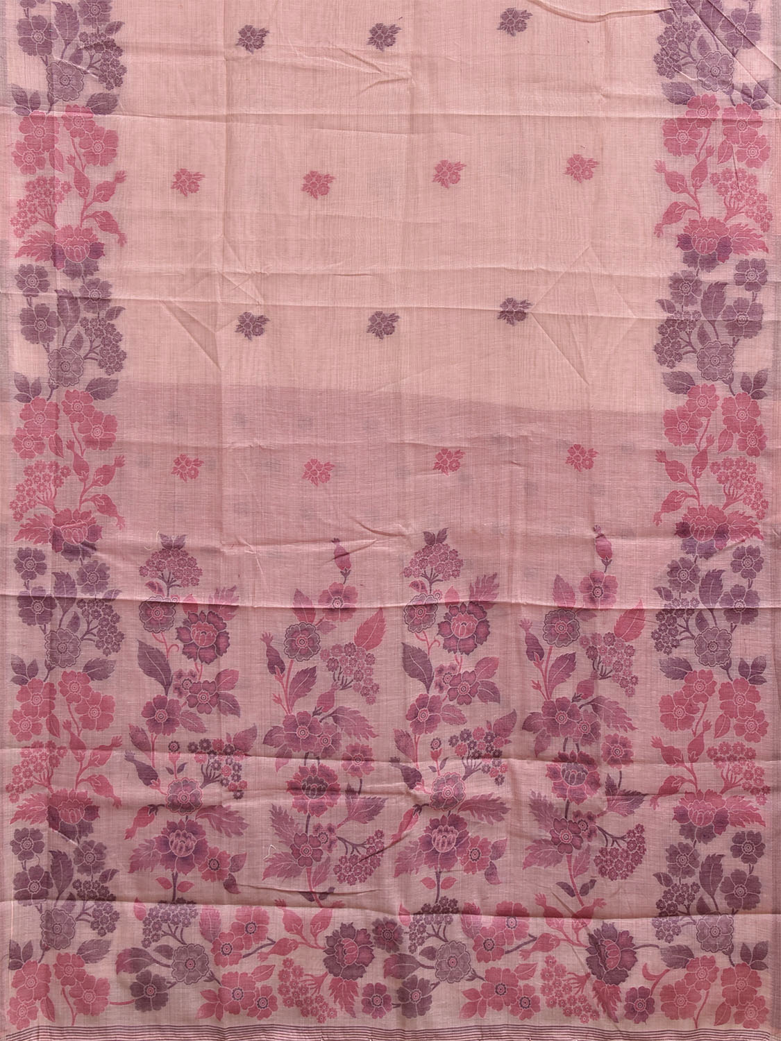 Light Pink Dhakai Jamdani Cotton Viscose Saree with Floral Pallu and Border Design dj0264