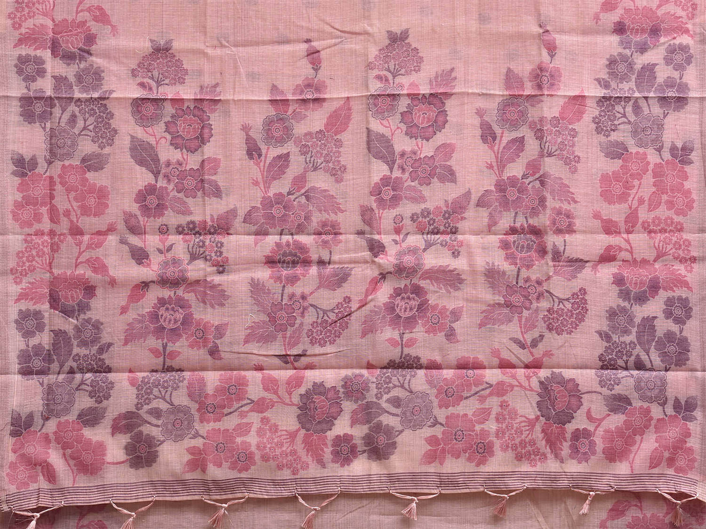 Light Pink Dhakai Jamdani Cotton Viscose Saree with Floral Pallu and Border Design dj0264