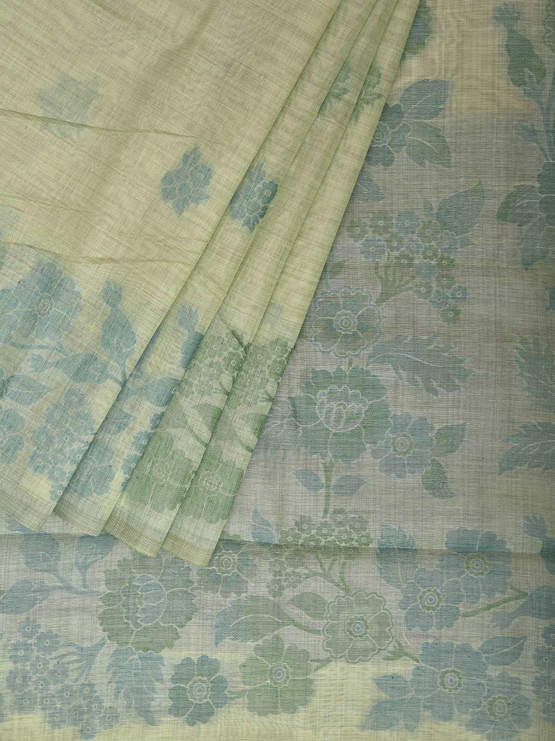 Light Green Dhakai Jamdani Cotton Viscose Saree with Floral Pallu and Border Design dj0266
