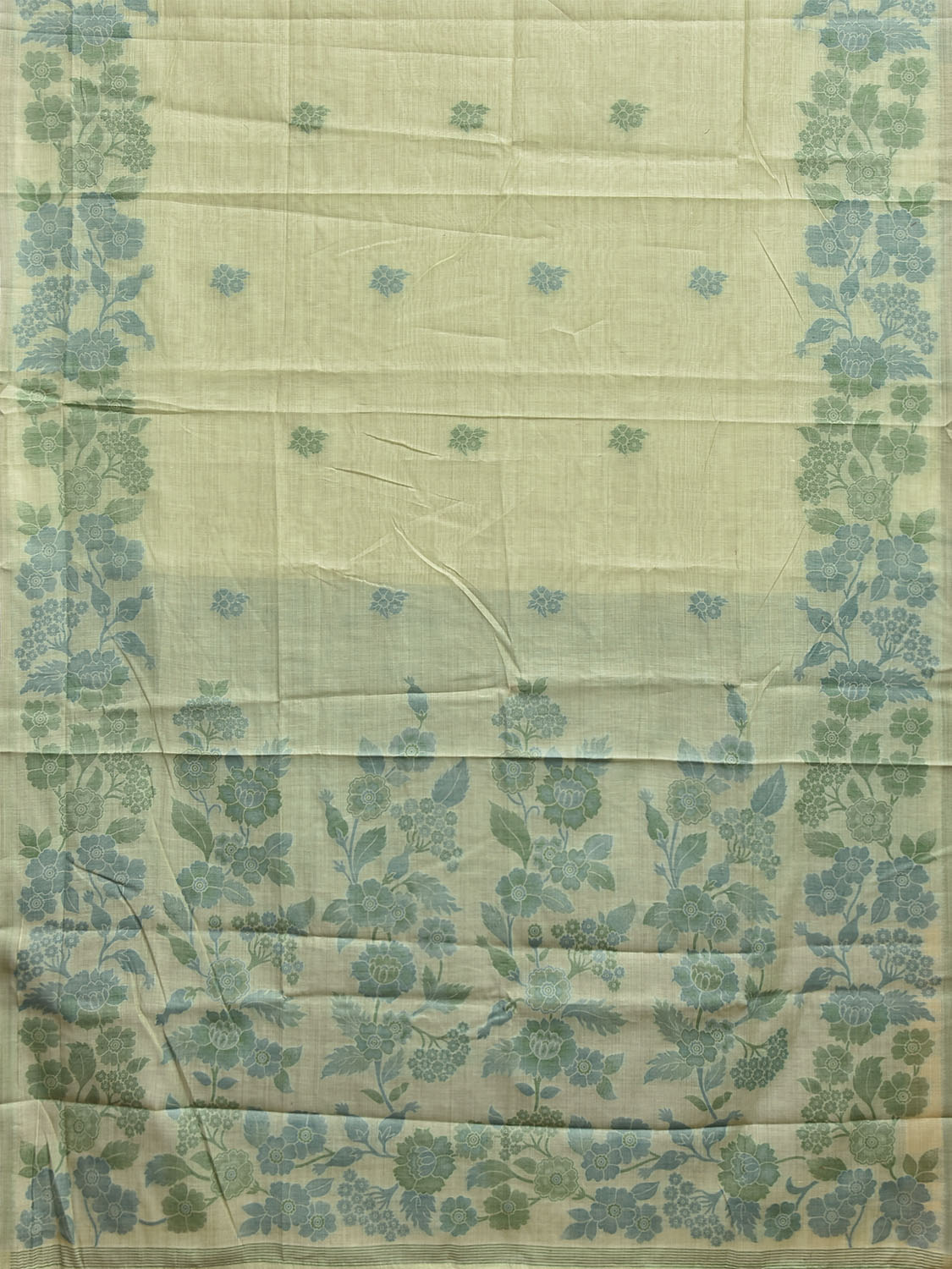 Light Green Dhakai Jamdani Cotton Viscose Saree with Floral Pallu and Border Design dj0266