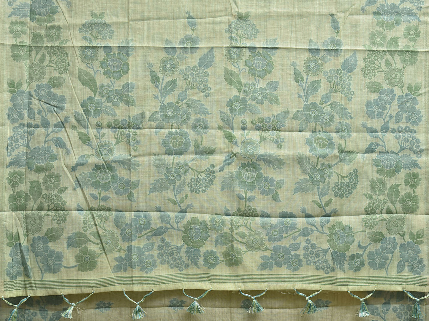 Light Green Dhakai Jamdani Cotton Viscose Saree with Floral Pallu and Border Design dj0266