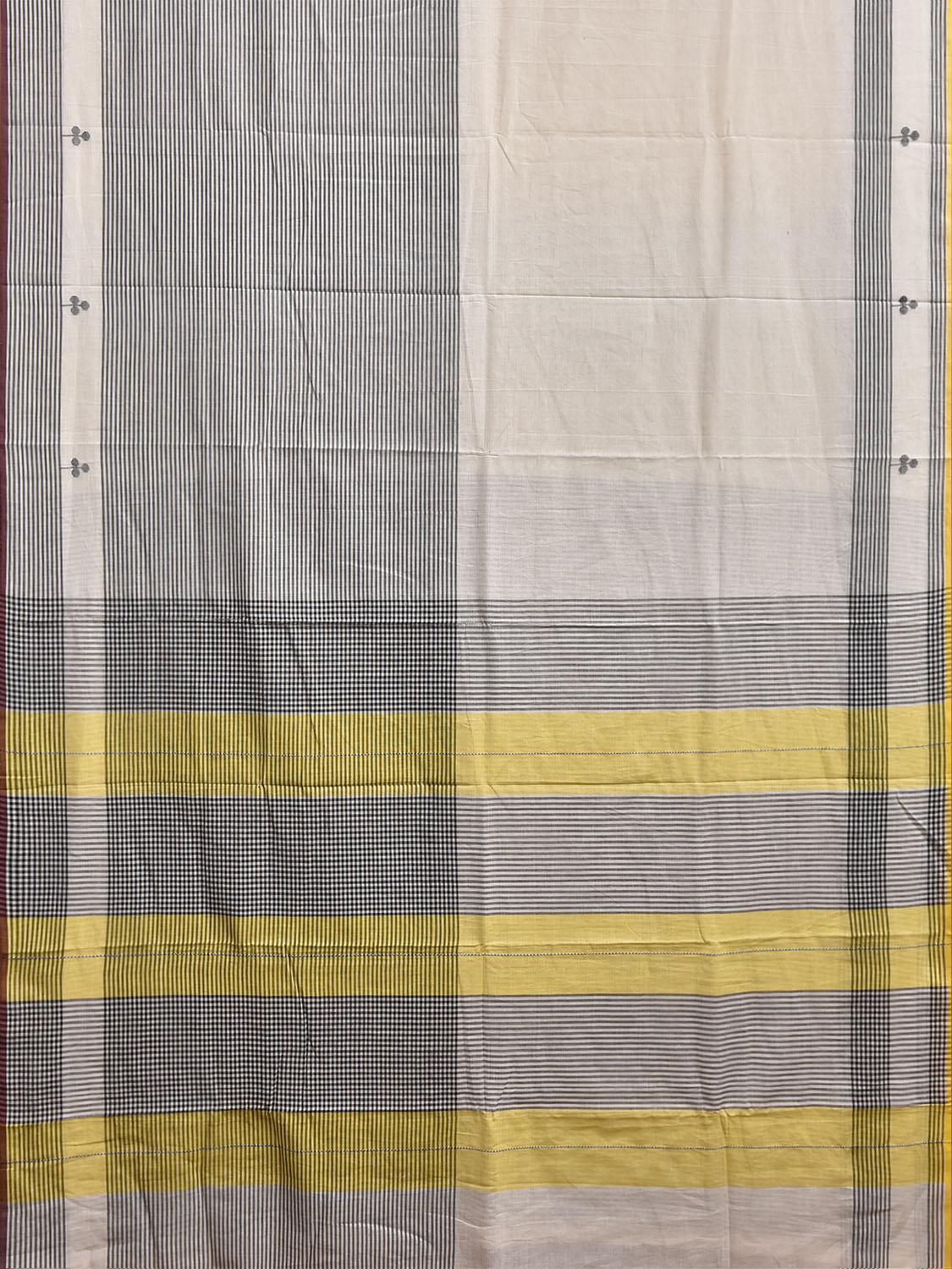 White and Yellow Dhakai Jamdani Cotton Saree with Strips Design dj0267