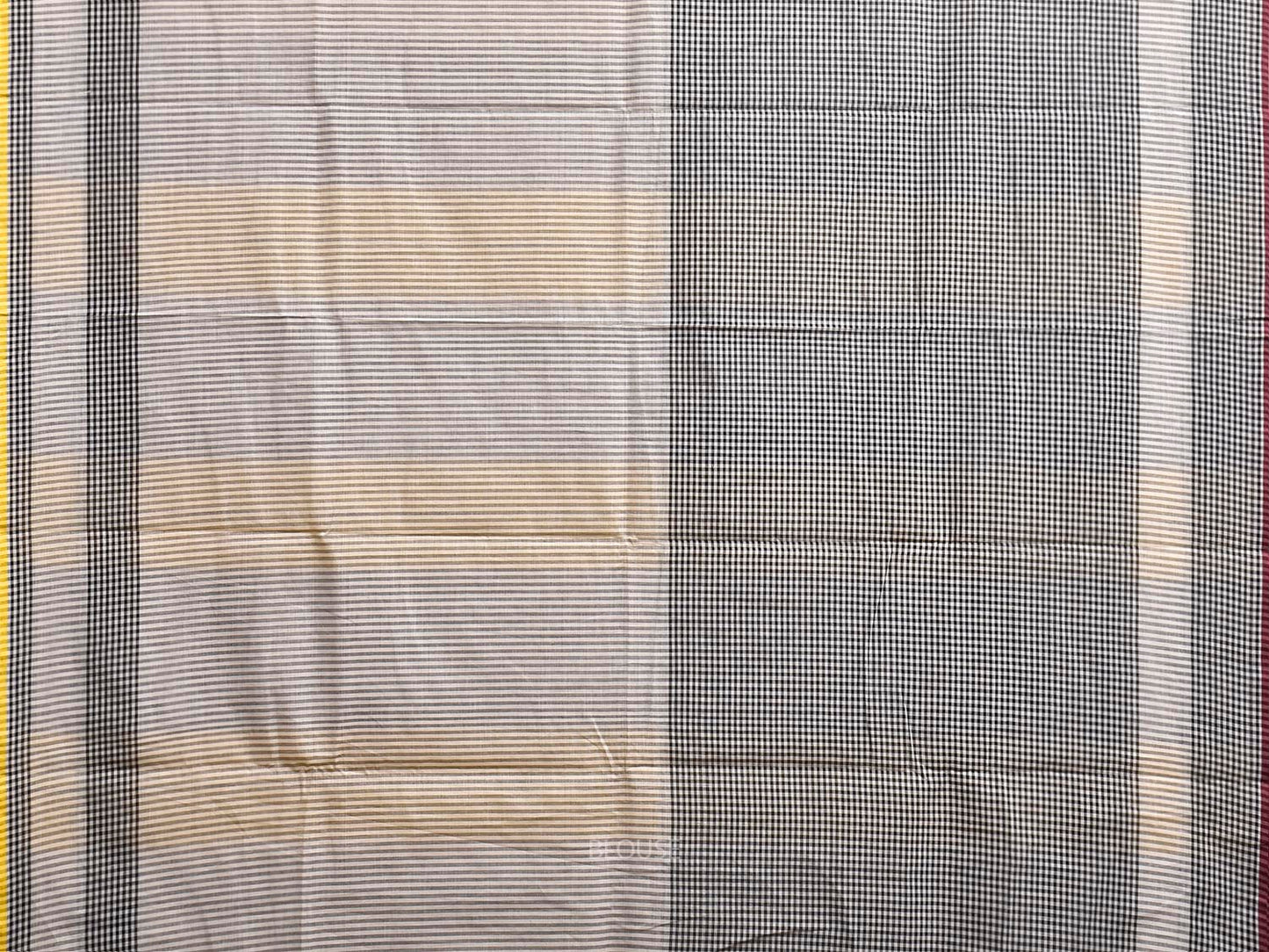 White and Yellow Dhakai Jamdani Cotton Saree with Strips Design dj0267