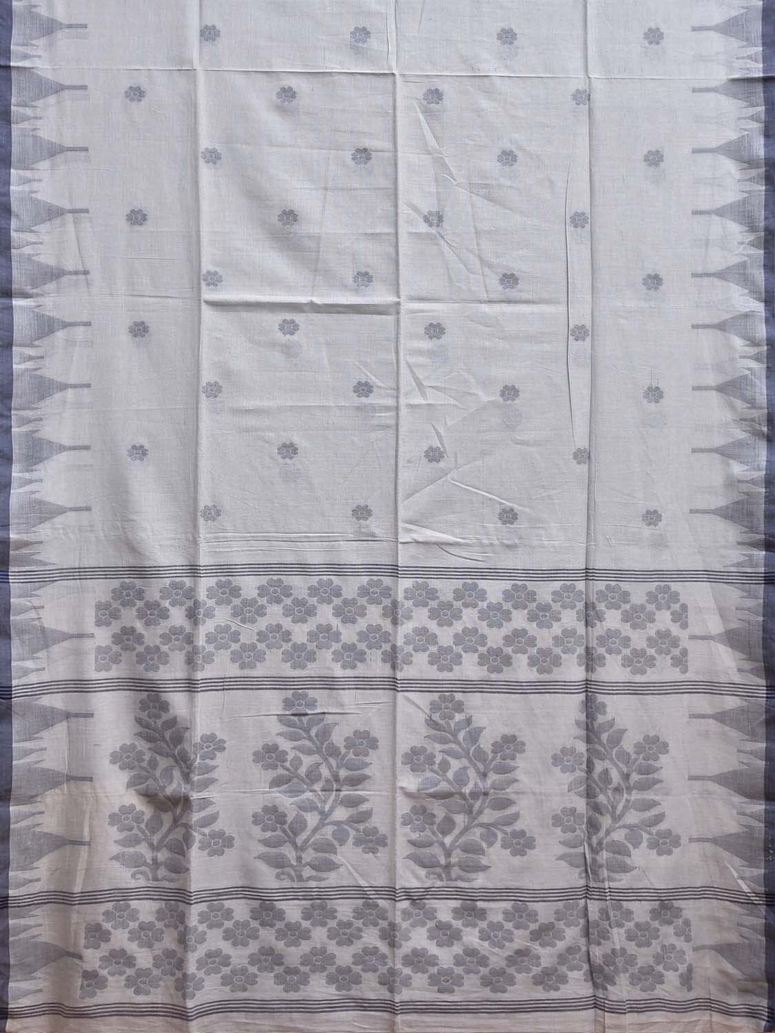 Light Blue Dhakai Jamdani Cotton Saree with Temple Border and Floral Pallu Design No Blouse dj0268