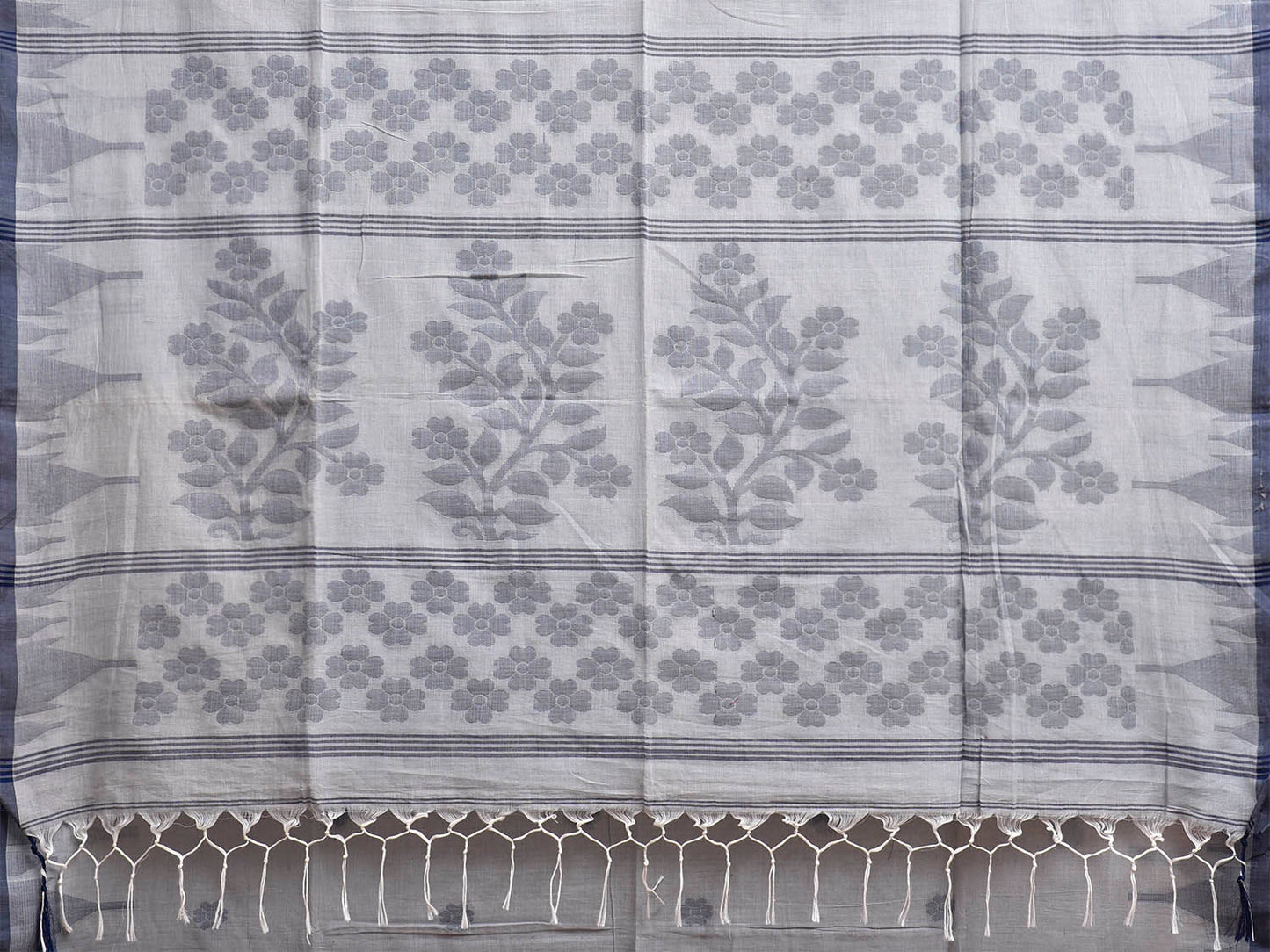 Light Blue Dhakai Jamdani Cotton Saree with Temple Border and Floral Pallu Design No Blouse dj0268