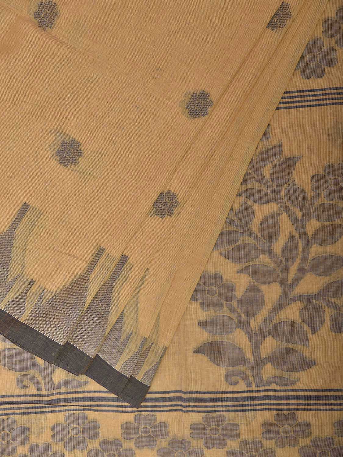 Cream Dhakai Jamdani Cotton Saree with Temple Border and Floral Pallu Design No Blouse dj0269