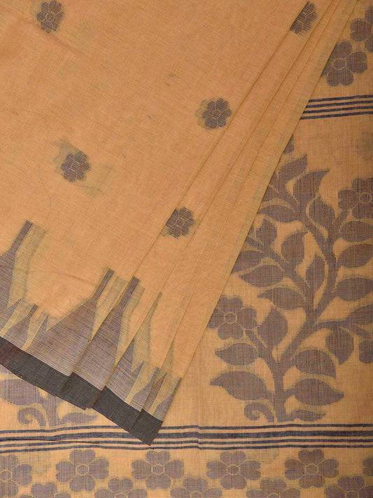 Cream Dhakai Jamdani Cotton Saree with Temple Border and Floral Pallu Design No Blouse dj0269