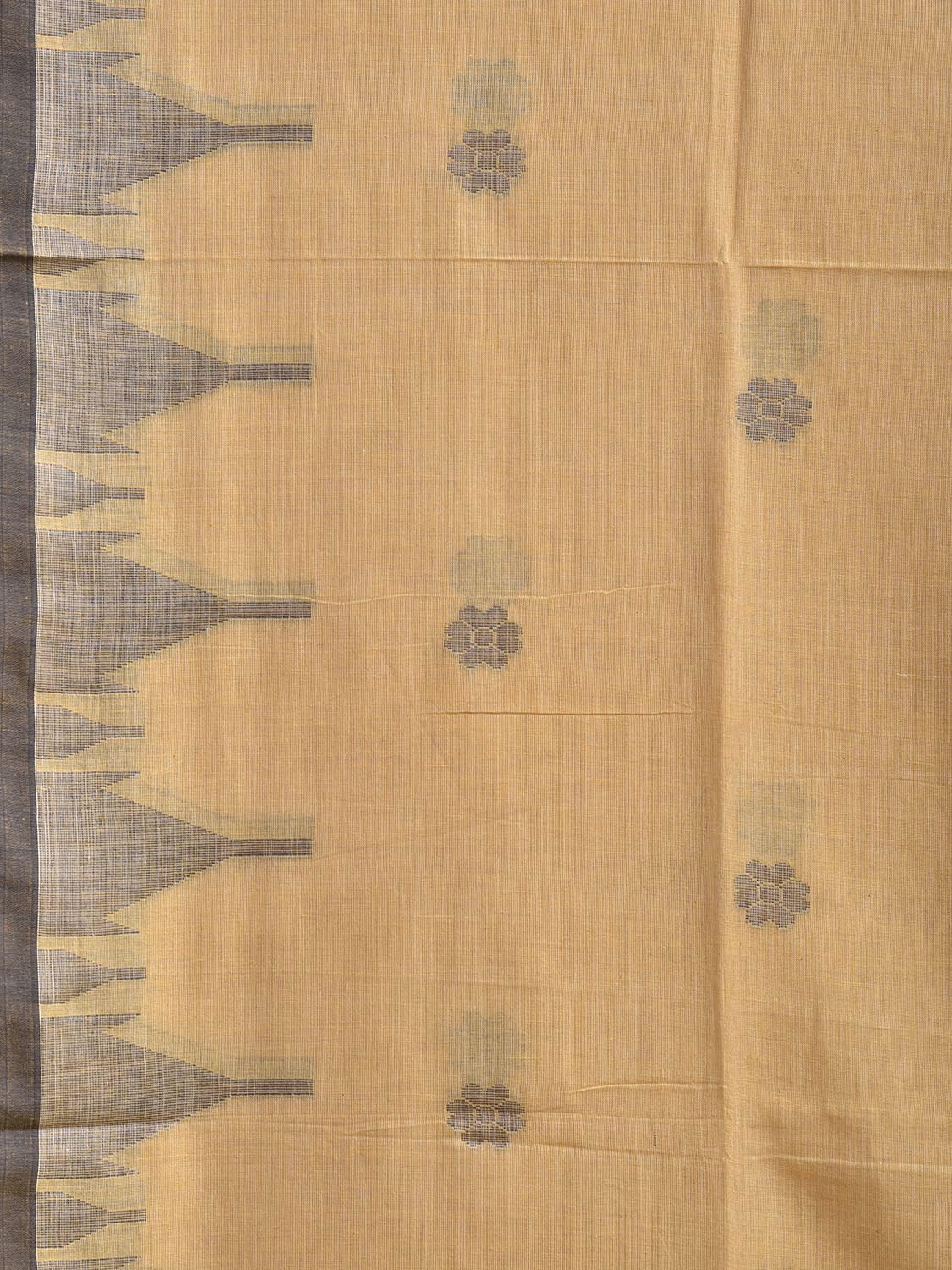 Cream Dhakai Jamdani Cotton Saree with Temple Border and Floral Pallu Design No Blouse dj0269