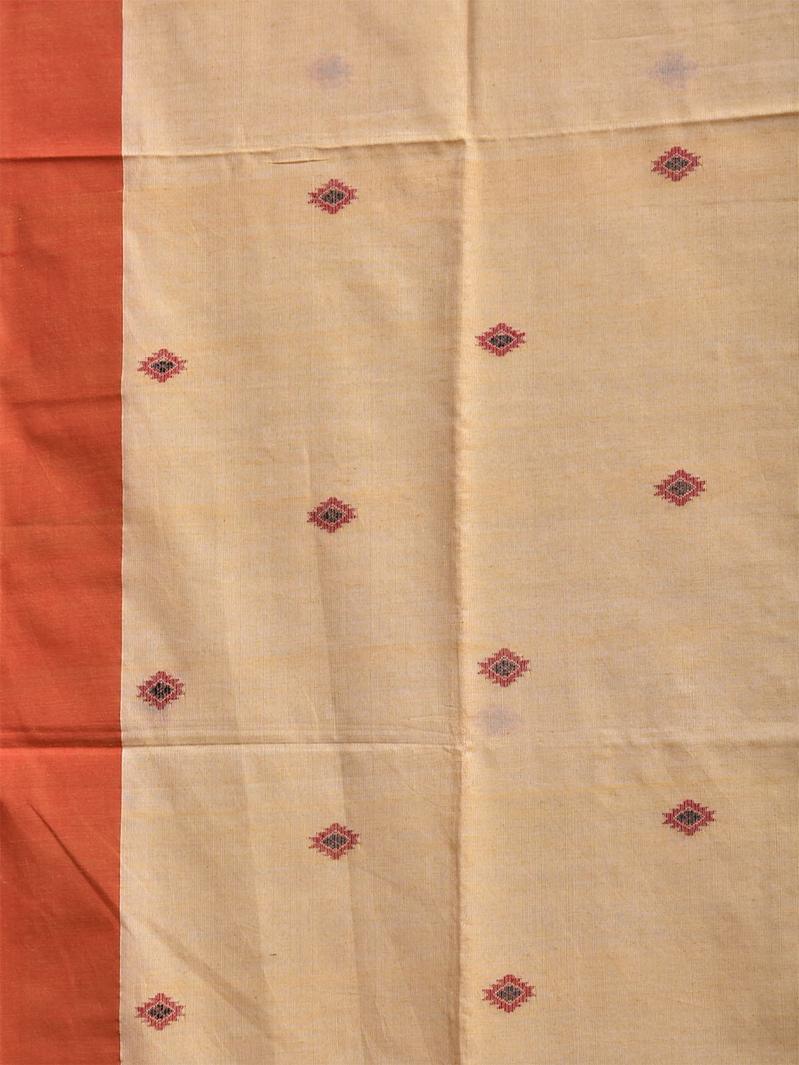 Cream and Orange Dhakai Jamdani Cotton Saree with Assam Pallu Design No Blouse dj0270