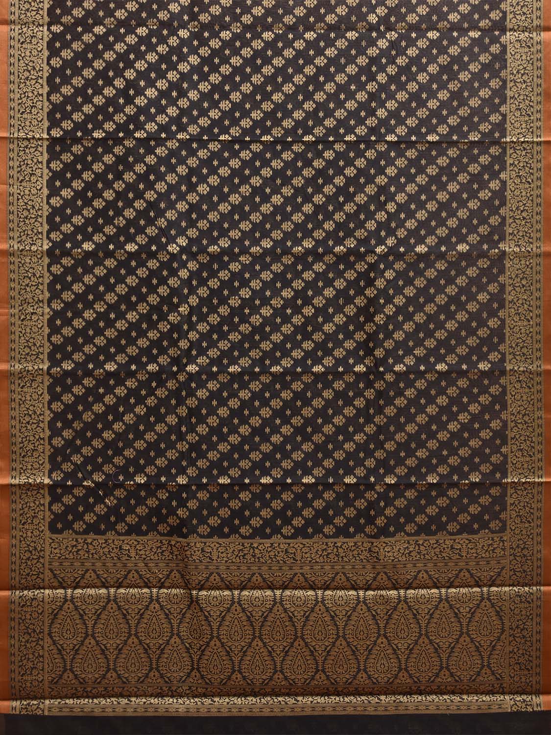 Black and Cream Dhakai Jamdani Cotton Viscose Saree with Diagonal and Pallu Design dj0272