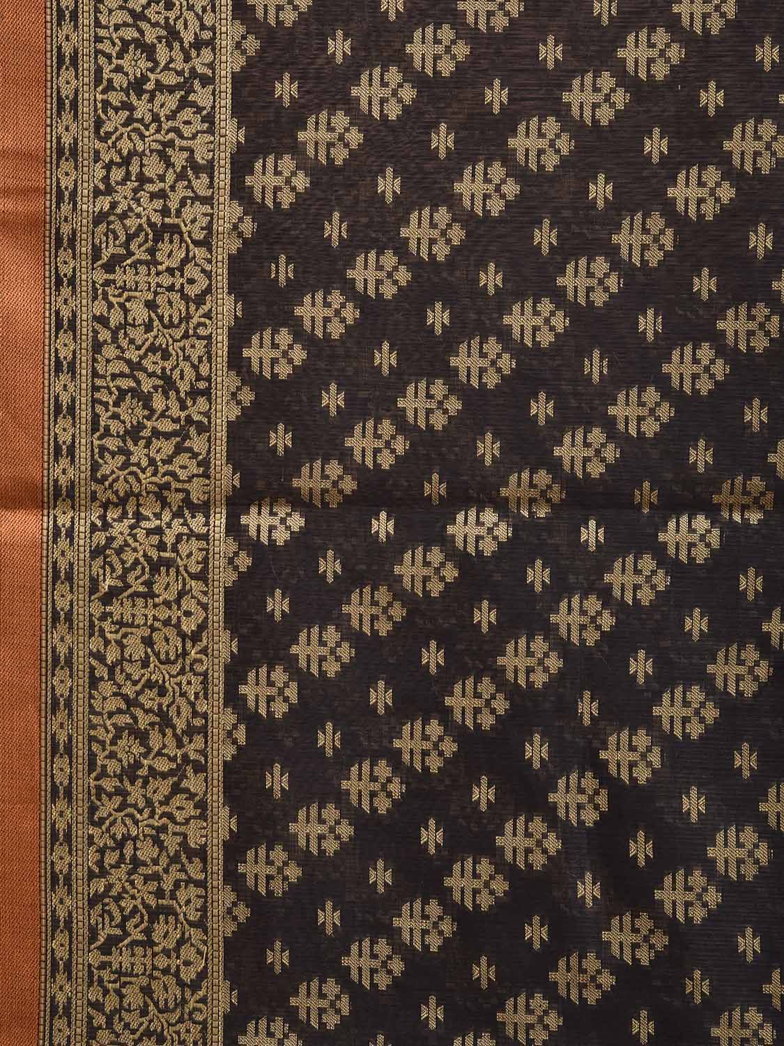 Black and Cream Dhakai Jamdani Cotton Viscose Saree with Diagonal and Pallu Design dj0272