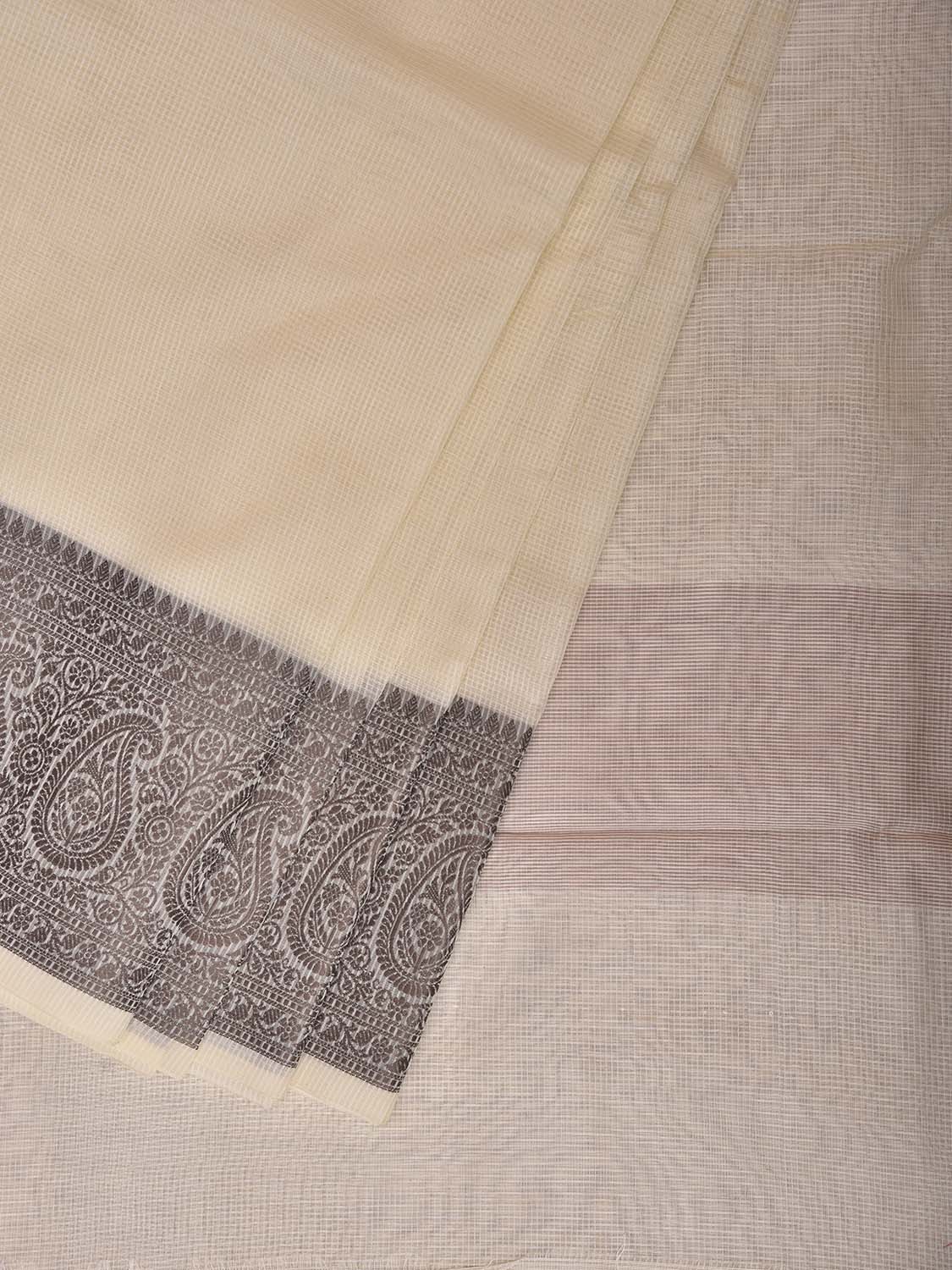 White and Grey Dhakai Jamdani Cotton Viscose Kota Saree with Pasley Border Design dj0273