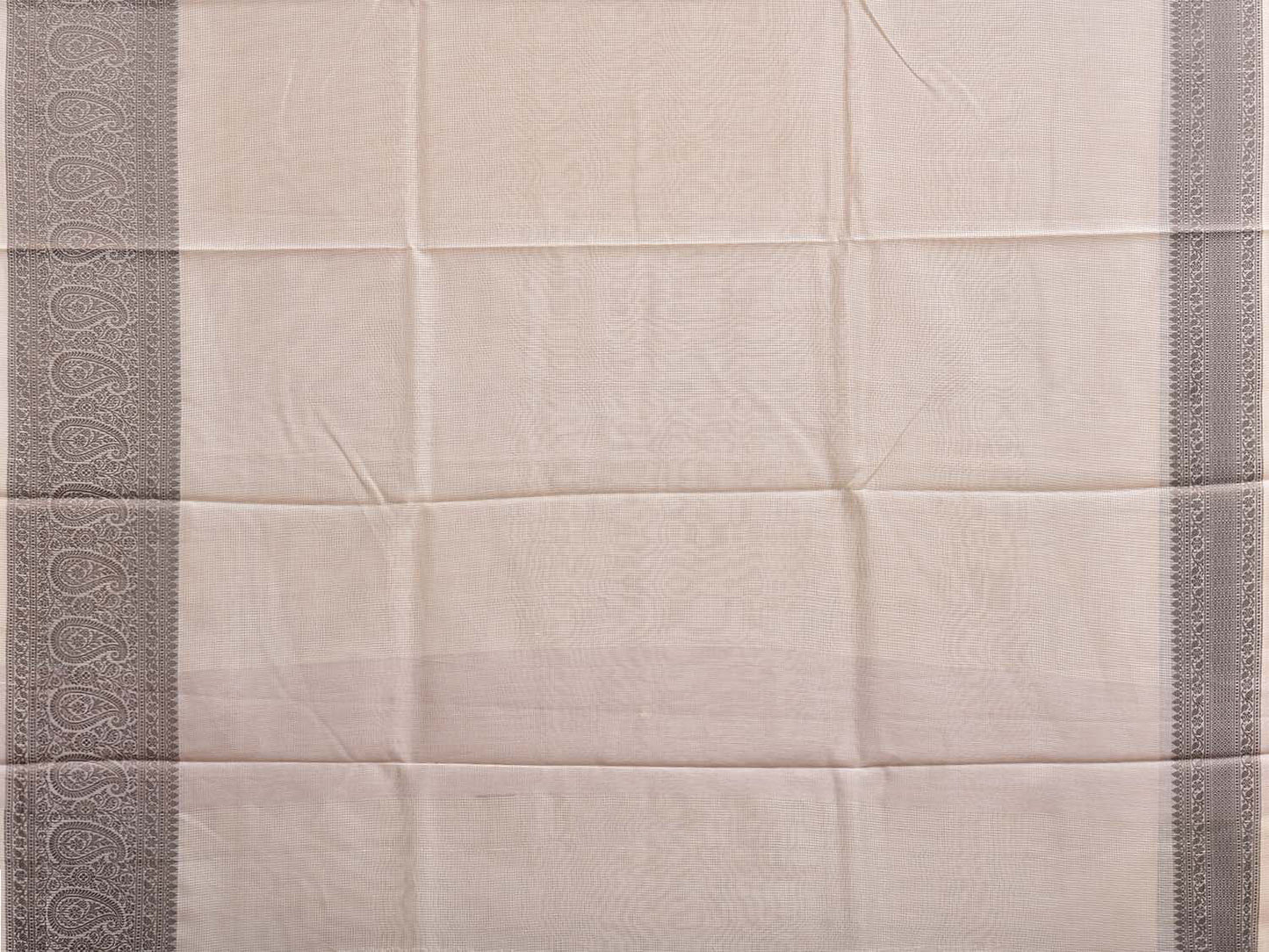 White and Grey Dhakai Jamdani Cotton Viscose Kota Saree with Pasley Border Design dj0273