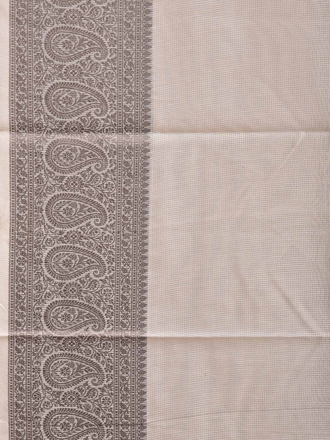 White and Grey Dhakai Jamdani Cotton Viscose Kota Saree with Pasley Border Design dj0273