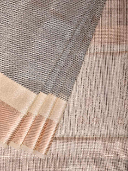 Grey and Cream Dhakai Jamdani Cotton Kota Tissue Saree with Mango Pallu Design dj0274