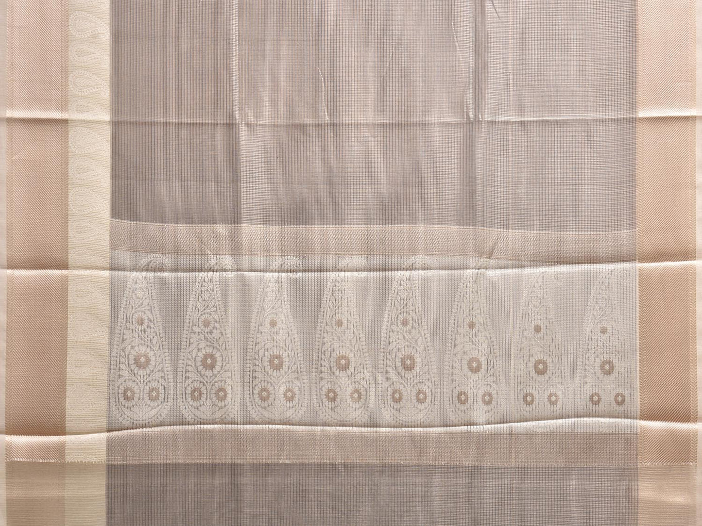 Grey and Cream Dhakai Jamdani Cotton Kota Tissue Saree with Mango Pallu Design dj0274