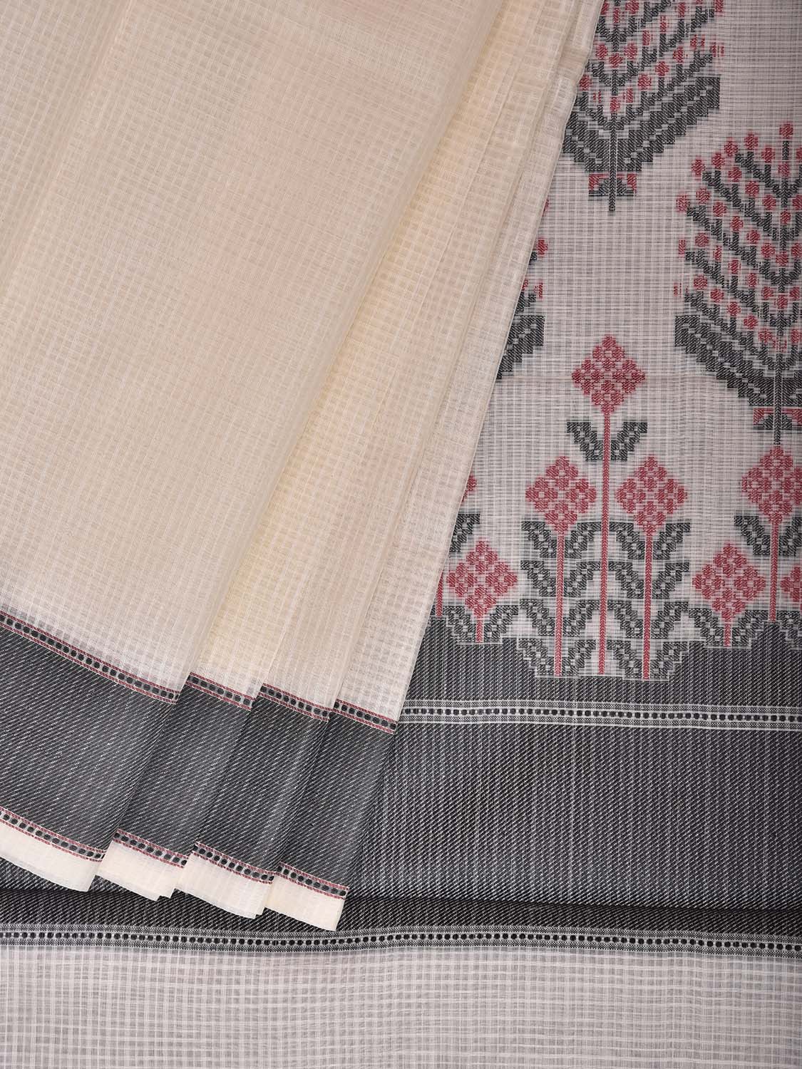 Black and White Dhakai Jamdani Cotton Viscose Kota Saree with Pallu Design dj0275