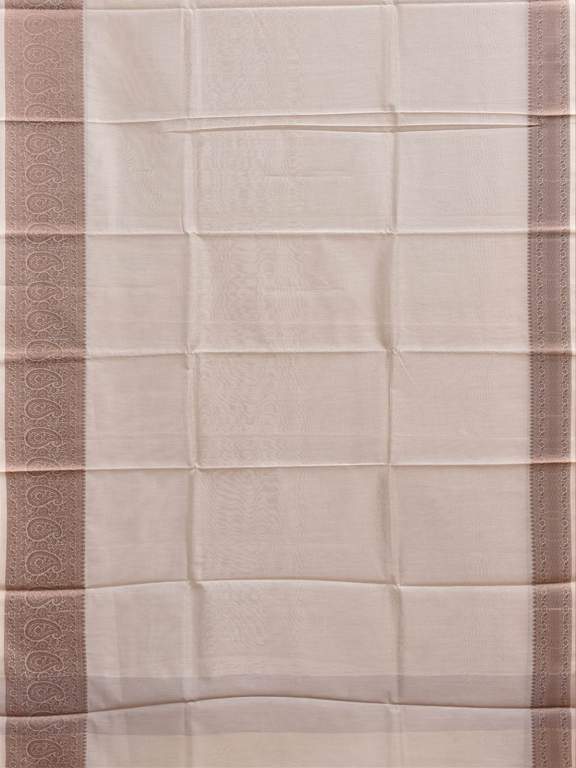 White and Light Brown Dhakai Jamdani Cotton Viscose Kota Saree with Pasley Border Design dj0277