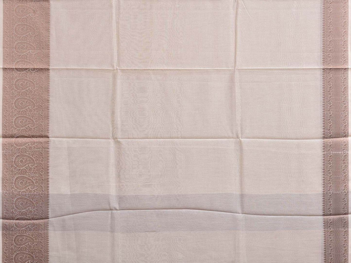 White and Light Brown Dhakai Jamdani Cotton Viscose Kota Saree with Pasley Border Design dj0277