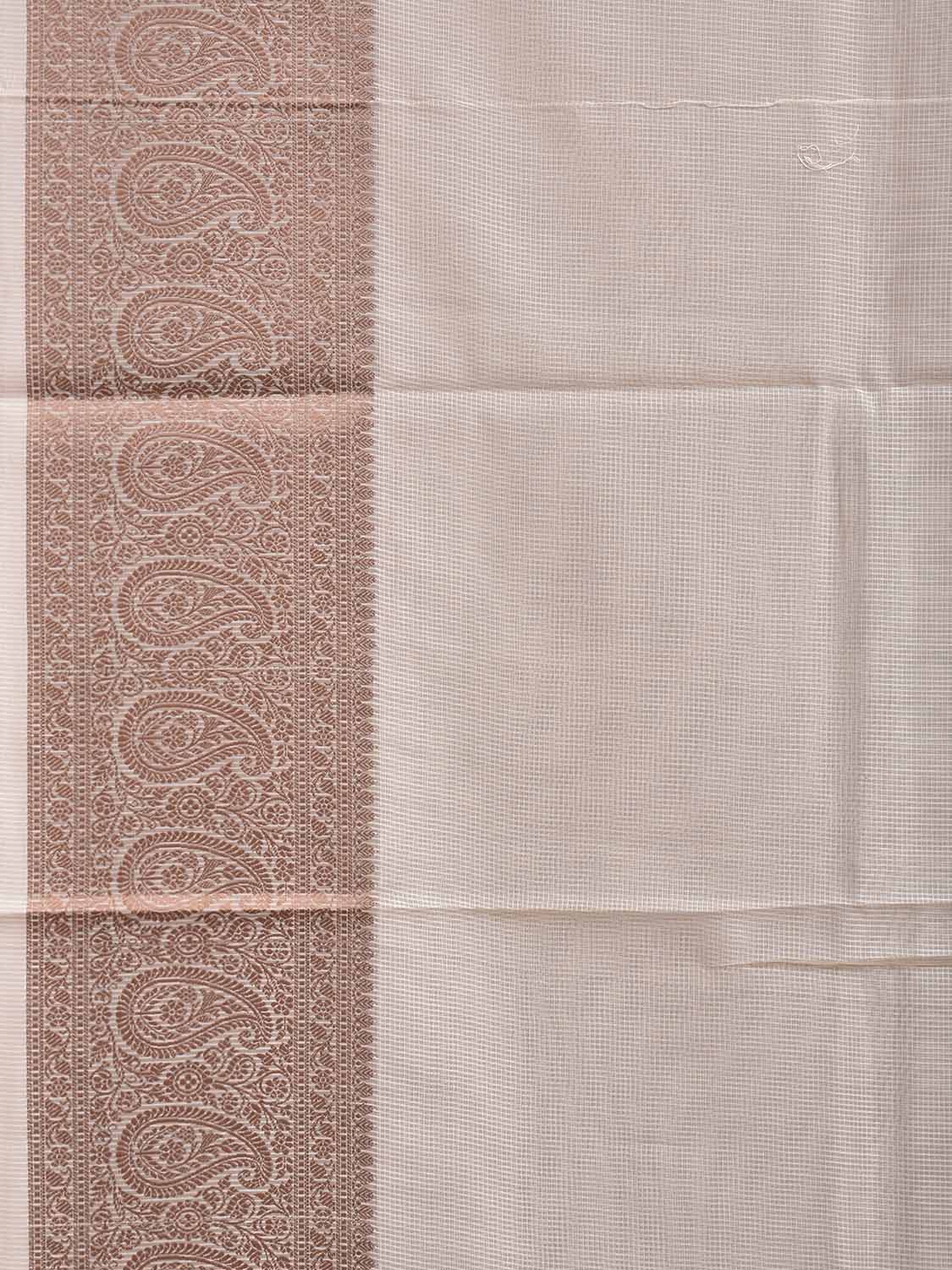 White and Light Brown Dhakai Jamdani Cotton Viscose Kota Saree with Pasley Border Design dj0277