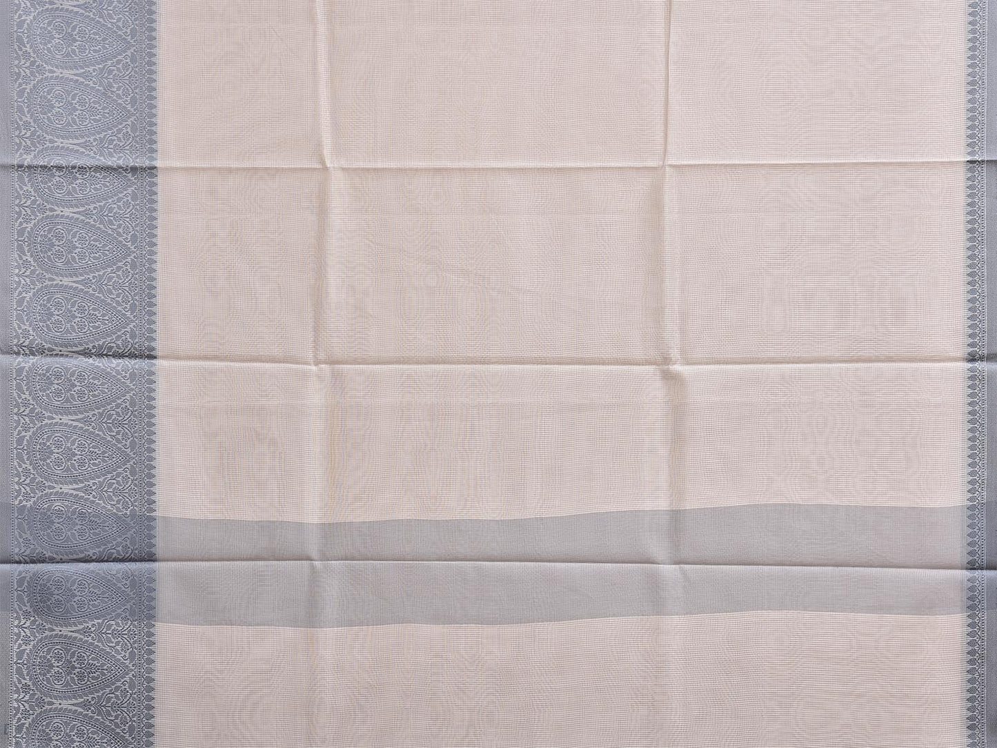 White and Grey Dhakai Jamdani Cotton Viscose Kota Saree with Border Design dj0278