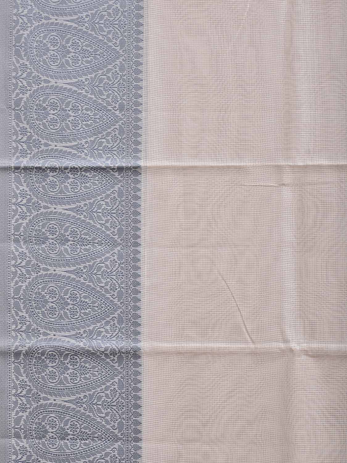 White and Grey Dhakai Jamdani Cotton Viscose Kota Saree with Border Design dj0278